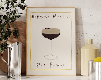 Espresso Martini Cocktail Print Bar Cart Art Kitchen Wall Decor Trendy Modern Bar Art Alcohol Kitchen Coffee Drink Print Digital Download