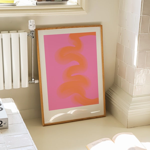 Hot Pink and Orange Abstract Gradient Giclée Print, Colorful Bold Wall Decor Trendy Poster Eclectic Wall Art, Pink College Dorm Decor Print