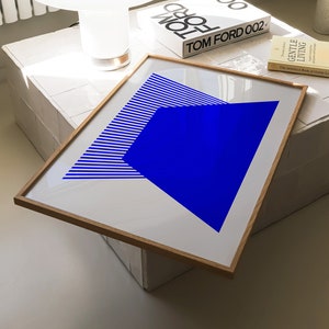 Elektrische blauwe print kobaltblauw midden van de eeuw moderne blauwe abstracte muurkunst trendy heldere kleurrijke geometrische digitale download