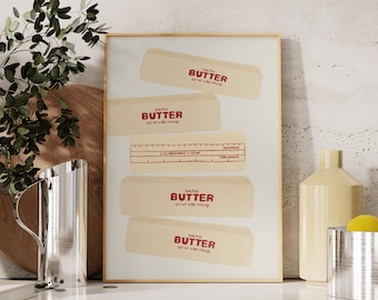 Salted Butter Art Print Giclée Trendy Kitchen Minimalist Cooking Art Aesthetic Kitchen Decor Red Food Illustration Cute Kitchen Poster