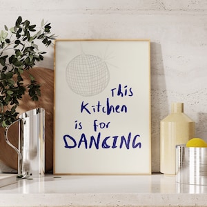 This Kitchen is for Dancing Gicléeprint Esthetisch keukendecor, retro muurkunst discobal poster trendy keukenprints barwagen kunst aan de muur
