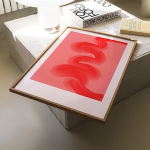 Funky moderno rojo abstracto impresión minimalista cartel orgánico colorido moderno retro pared arte pincel impresión mediados de siglo arte descarga digital