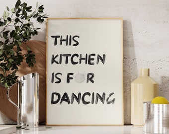 Ta kuchnia jest do tańca Wydruk, plakat Retro Wall Art Disco Ball Modna spiżarnia kuchenna Wydruki Bar Cart Art Wystrój kuchni Pobieranie cyfrowe