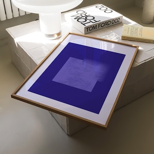 Mid Century Blue Print, Abstract Shape Minimalist Squares Art Bright  Blue Poster Textured Effect Print, Royal Blue Art Digital Download