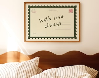 With Love Always Postcard Print: Green Trendy Retro Wall Art, Aesthetic Positive Romantic Love Home Decor Physical Print