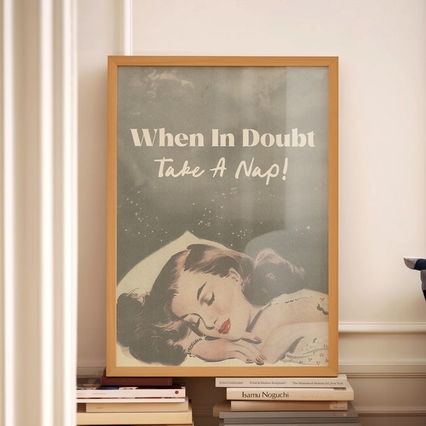 When In Doubt Take a Nap Print Home Office Wall Art Funny Room Decor Preppy Bedroom Posters Girly Coquette Aesthetic Wall Art