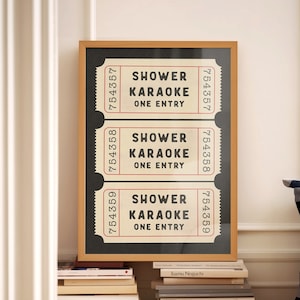 Shower Karaoke Ticket Print Bathroom Retro Black Cream Aesthetic Shower ...