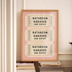 Badezimmer Karaoke Ticket Print Rosa Badezimmer Retro Creme Ästhetik Dusche Singen Lustig Wand Kunst Vintage Trendy Home Decor Physischer Druck