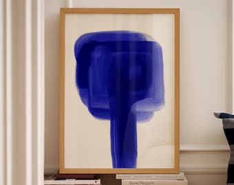 Electric Blue Print Mid Century Modern Cobalt Paint Stroke Abstract Gradient Royal Blue Print Trendy Wall Art Colourful Poster