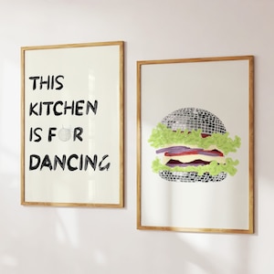 Disco Ball Burger Diese Küche ist zum Tanzen Funky 2er-Set Kunstdruck Trendy Retro Poster Digital Download