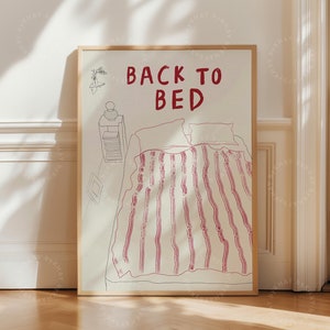 Rücken ans Bett Bett Druck, Schlafzimmer Streifen Niedlich Mid Century Modern, Linie Zeichnung Schlaf Poster Ästhetische Wandkunst Trendy Dekor gerahmter Druck