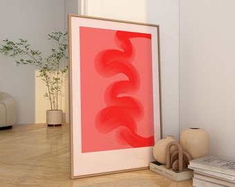 Abstract Red Funky Print Modern Poster Brush Stroke Red Organic Colorful Trendy Retro Wall Art Contemporary Prints Home Decor Aesthetic Bold