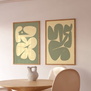 Lot abstrait de 2 impression d'art vert beurre jaune, art mural tendance, décoration moderne du milieu du siècle, bloc de couleurs, art mural, impressions funky, téléchargement numérique