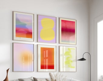 Eclectic Gallery Set of 6 Prints, Trendy Art Prints, Colorful Prints Set, Retro Poster Set Abstract Bedroom Wall Art Set, Digital Download