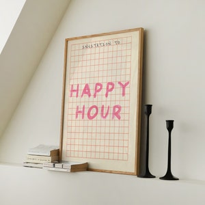 Happy Hour Print Bar Cart Art Kitchen Wall Girly Decor Trendy Retro Wall Art Preppy Poster Aesthetic Kitchen Cocktail Print Digital Download