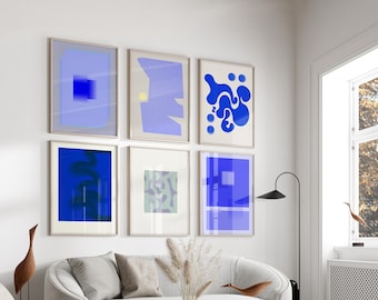 Set of 6 Blue Abstract Prints Geometric Colorful Wall Decor Art Set Gallery Wall Prints Trendy Modern Art Abstract Set of 6 Digital Download