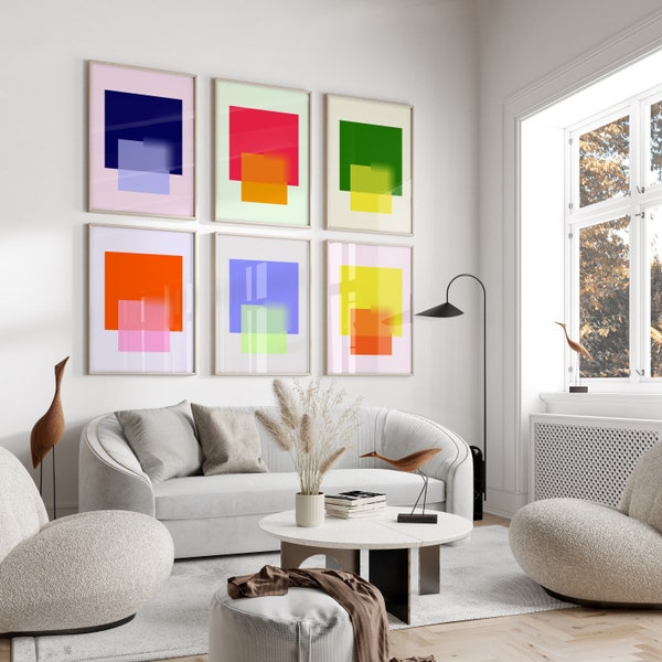 Set of 6 Color Block Prints, Geometric Colorful Wall Art Set Gallery Wall Prints Trendy Modern Art Dorm Room Decor Set of 6 Digital Download