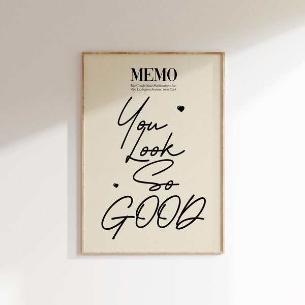 Guest Check Print, You Look So Good Poster, Positive Wall Art Trendy Retro Print Preppy Wall Decor College Dorm Memo Print Téléchargement numérique