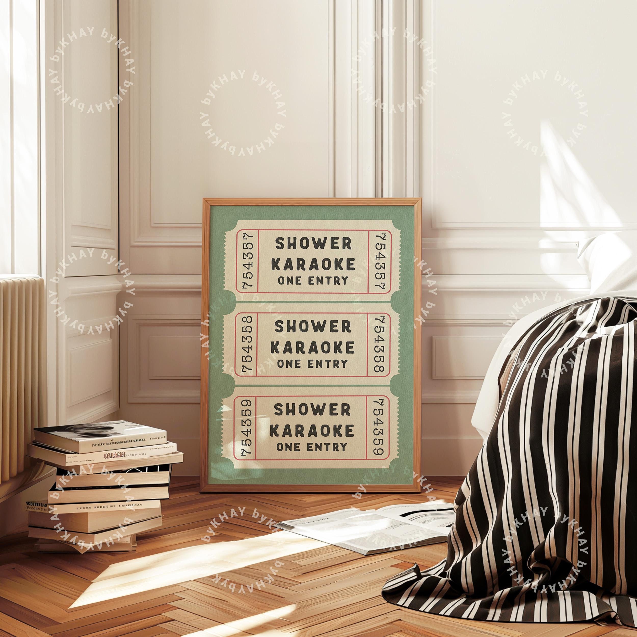 Shower Karaoke Ticket Print Bathroom Retro Sage Green Cream Aesthetic Shower Singing Funny Wall Art Vintage Trendy Decor Digital Download