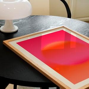Arte mural en rosa intenso y naranja, impresión giclée abstracta, arte abstracto rosa intenso, arte mural moderno, arte mural abstracto rosa claro y naranja. imagen 2