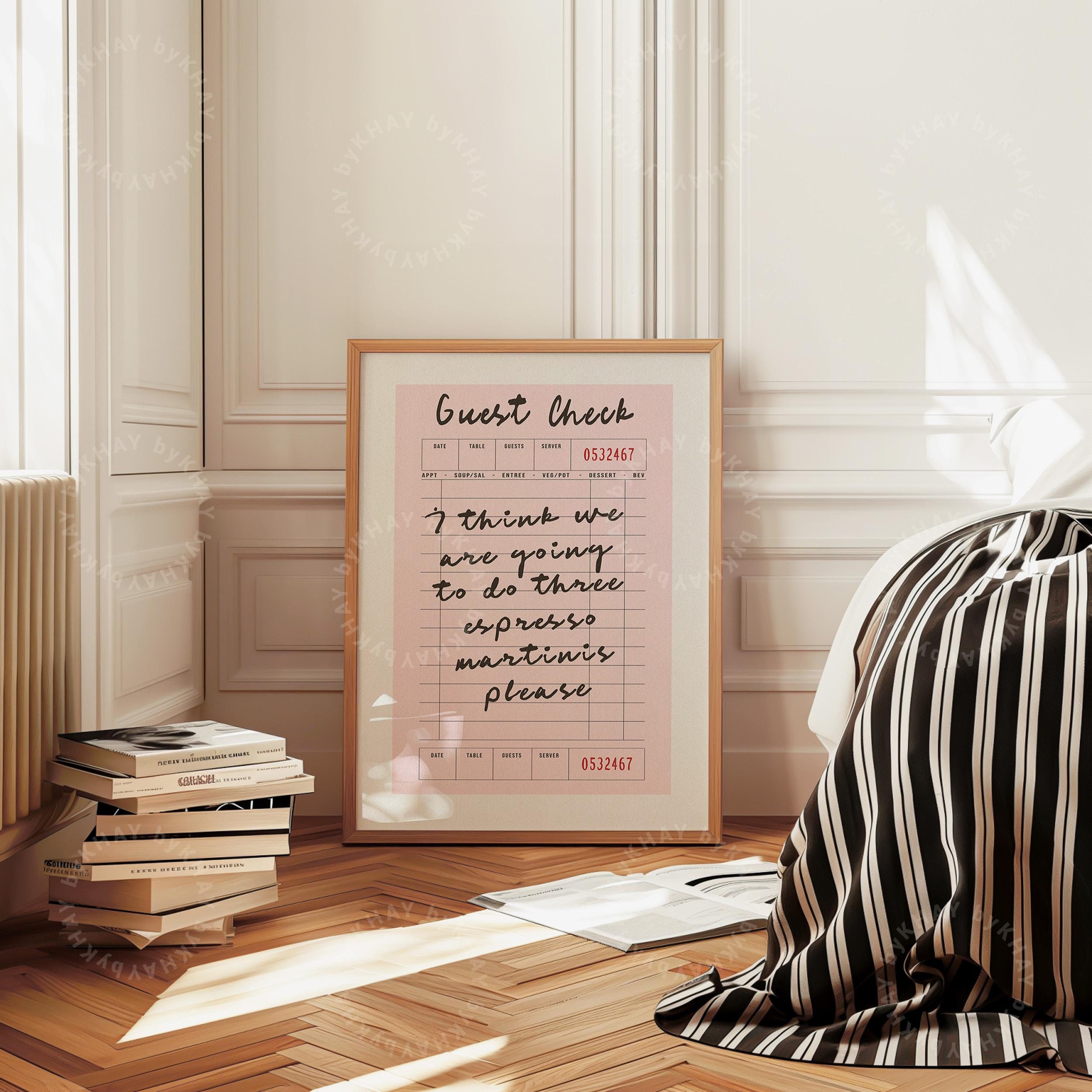 Guest Check Print Espresso Martini Retro Coffee Bar Cart Pink Posters Preppy Dorm Aesthetic Trendy Wall Art Aesthetic Physical Print