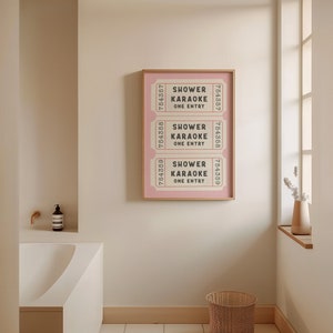 Shower Karaoke Ticket Print Pink Bathroom Retro Cream Aesthetic Shower ...