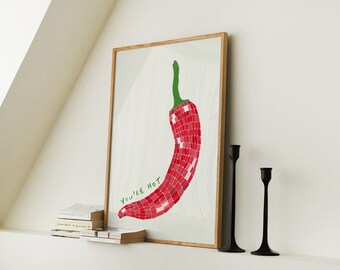 Impression Sur Toile « Boule Disco Et Piment » – Décoration Murale Cuisine Moderne Rétro – Taille 20x30 Cm (sans Cadre) – Motif Rayures Vertes - 2