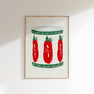 Yes Chef Print Tinned Tomato Print The Bear Wall Art Aesthetic Kitchen Posters Trendy Modern Food Illustrations Physical Print image 2