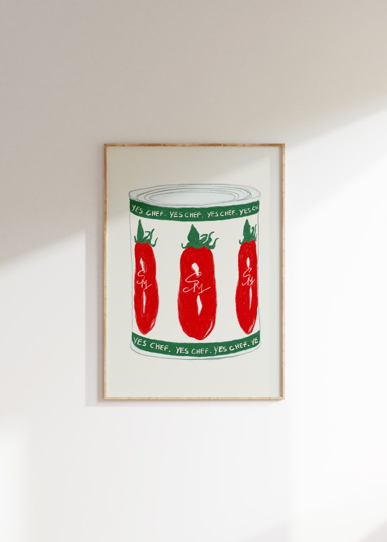 Yes Chef Print Tinned Tomato Print The Bear Wall Art Aesthetic Kitchen Posters Trendy Modern Food Illustrations Physical Print image 2