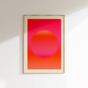 Arte de pared abstracto con degradado de color rosa intenso y naranja, decoración de pared Y2K, póster de moda, arte de pared con puesta de sol, impresión, decoración de dormitorio universitario, descarga digital imprimible