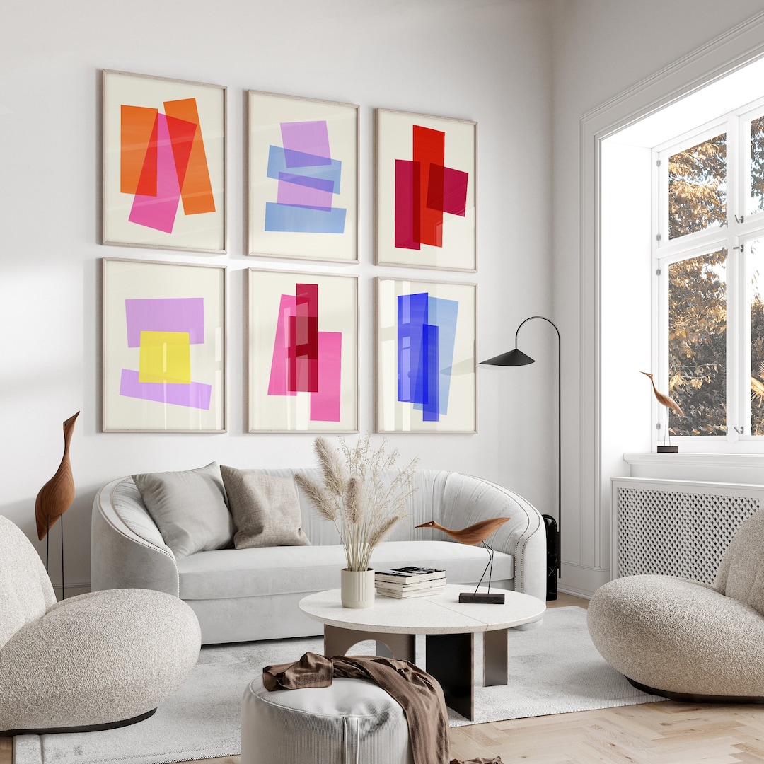 Set of 6 Color Block Prints, Geometric Colorful Wall Decor Art Set ...
