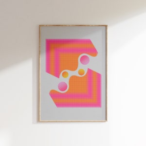 Wall Art Hot Pink and Orange, Y2K Wall Decor, Abstract Prints, Retro Trendy Poster, Space Age Art, Maximalist Dorm Decor, Digital Download image 1