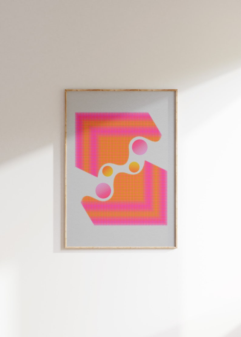 Wall Art Hot Pink and Orange, Y2K Wall Decor, Abstract Prints, Retro Trendy Poster, Space Age Art, Maximalist Dorm Decor, Digital Download image 1