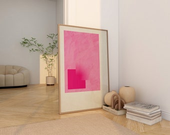 Pink Square Minimal Abstract Prints, Fuchsia Poster Art, Trendy Wall Art Pink Digital Prints, Pink Minimal Pattern Print, Color Block Art