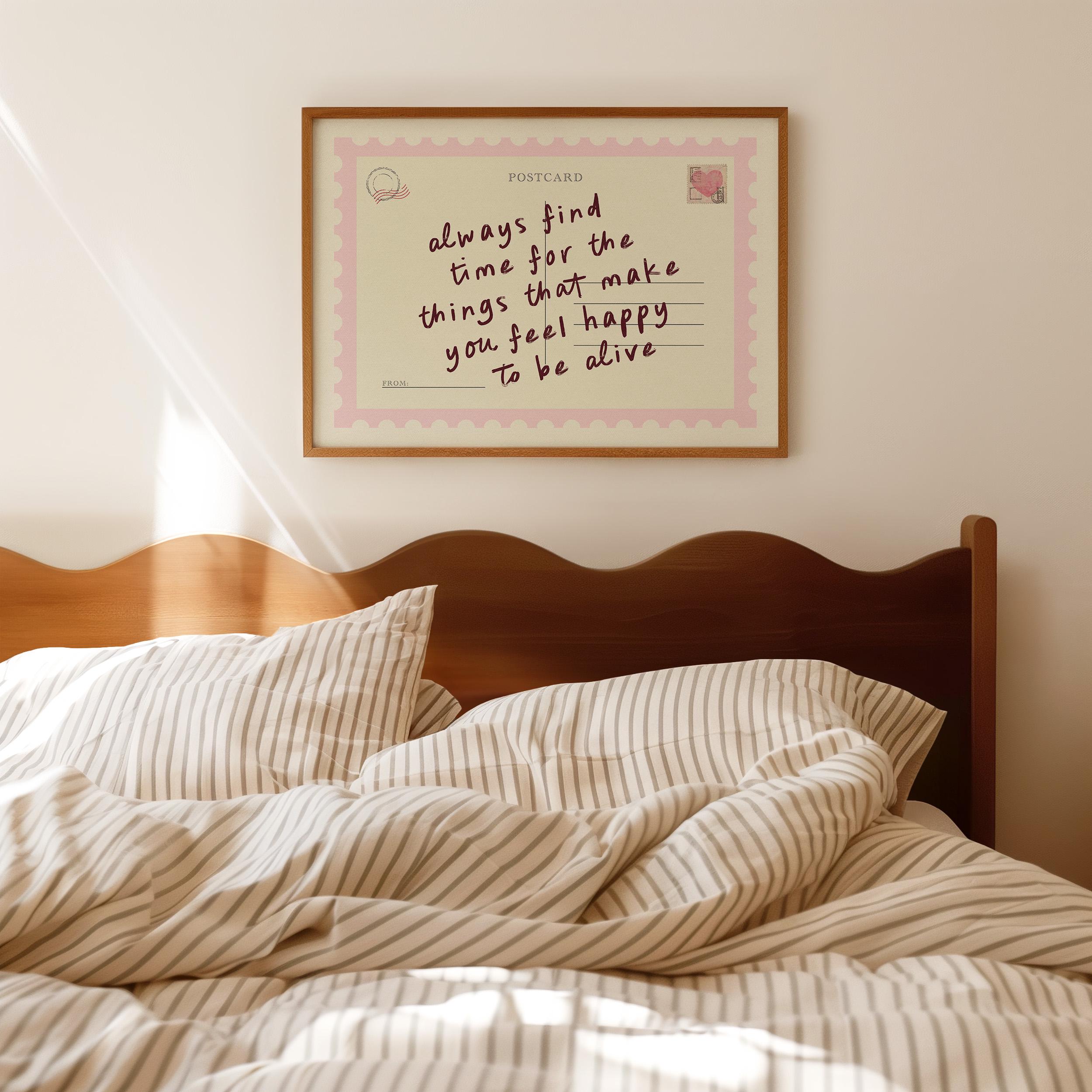 Always Find Time Postcard Print, Horizontal Pink Trendy Retro Aesthetic Positive Preppy Wall Art Affirmation Happy Home Decor Physical Print
