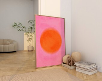 Pink Orange Sunset Paint Texture Color Trendy Wall Art, Trendy Apartment Poster Hot Pink Abstract Art, Y2K Modern Decor Digital Download