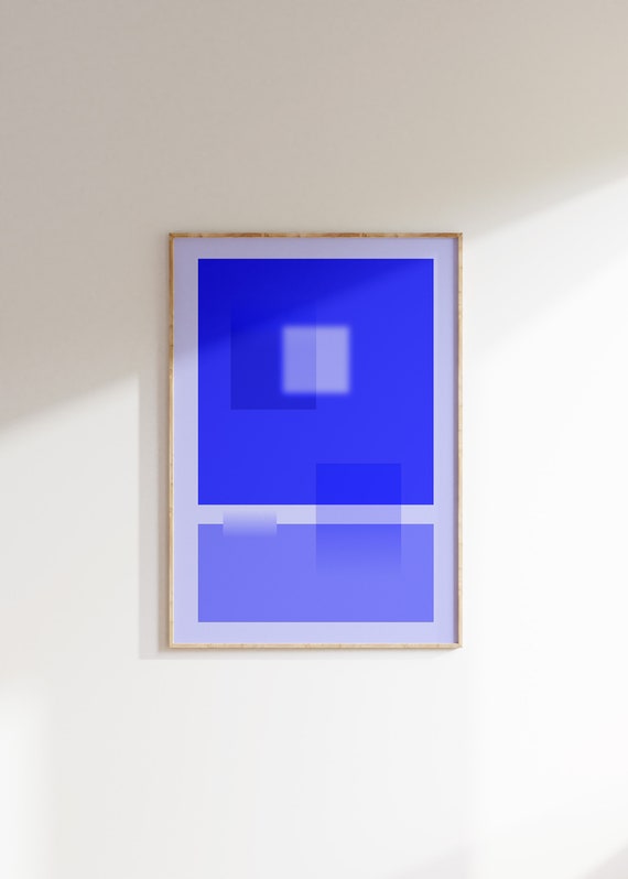 Blue Abstract Wall Art, Retro Trendy Poster Colourful Abstract Royal Blue Print Mid Century Modern Wall Art Aesthetic Decor Digital Download