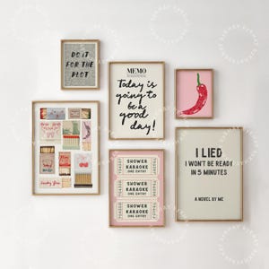 Pink Zitat Print Set von 6 niedlichen Trendy Galerie Wand Disco Chilli Poster Retro Ticket Wand Kunst Guten Tag Badezimmer Dekor Digitaler Download
