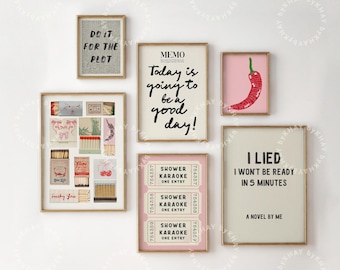 Pink Quote Print Set of 6 Cute Trendy Gallery Wall Disco Chilli Poster Retro Ticket Wall Art Good Day Bathroom Decor Digital Download