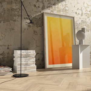Arte de pared de moda de color degradado de puesta de sol naranja, impresión de luz de puesta de sol, póster de apartamento de moda, impresión de degradado de buenas vibraciones