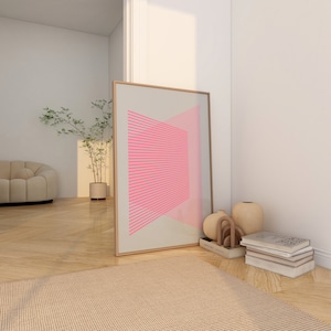 Impressions abstraites minimalistes roses, Art mural rose clair de ligne géométrique, Impressions numériques d'affiche de salon, Art mural tendance Bauhaus