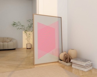 Pink Minimalist Abstract Prints, Geometric Line Light Pink Wall Art, Living Room Poster Digital Prints, Bauhaus Trendy Wall Art