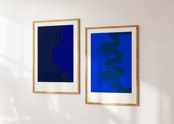 抽象画 2枚セット ブルーアートプリント エレクトリックブルー