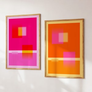 Wall Art Hot Pink and Orange, Abstract Print Set of 2 Hot Pink Poster, Trendy Art Set Light Pink and Orange Abstract Art Digital Download