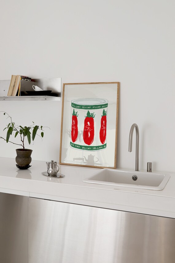 Yes Chef Print Tinned Tomato Print The Bear Wall Art Aesthetic Kitchen Posters Trendy Modern Food Illustrations Physical Print