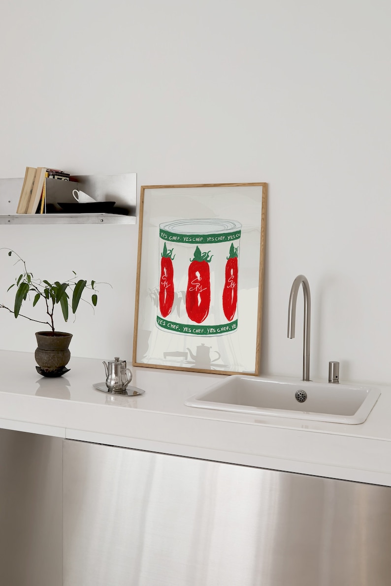 Yes Chef Print Tinned Tomato Print The Bear Wall Art Aesthetic Kitchen Posters Trendy Modern Food Illustrations Physical Print image 1