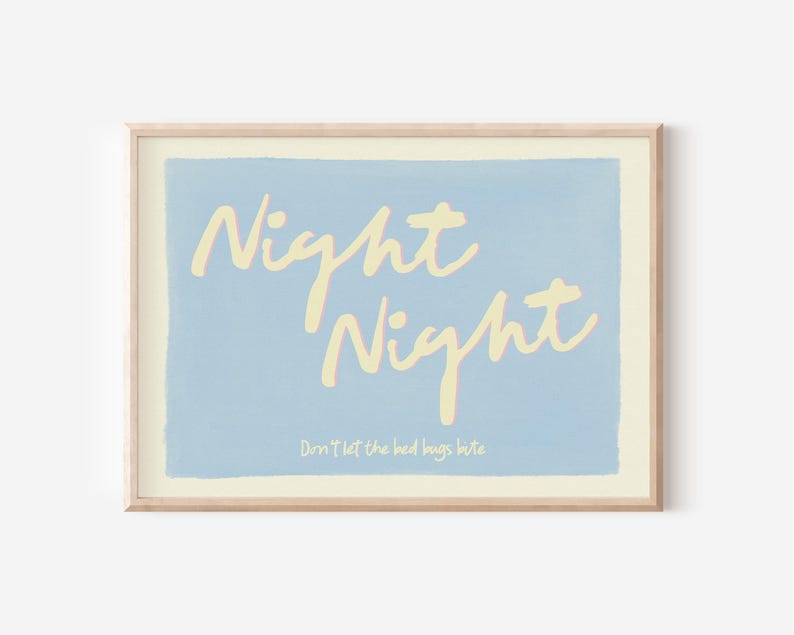 Impression horizontale nuit nuit jolie chambre art mural bleu bébé pastel affiche tendance rétro esthétique chambre d'enfants décoration impression physique image 3
