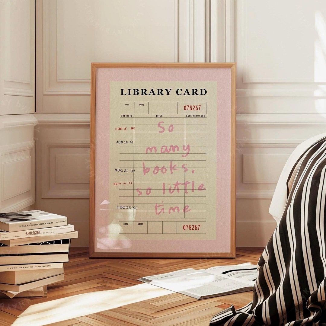 So Many Books Print, Pink Library Card Booktok Aesthetic Book Lover ...
