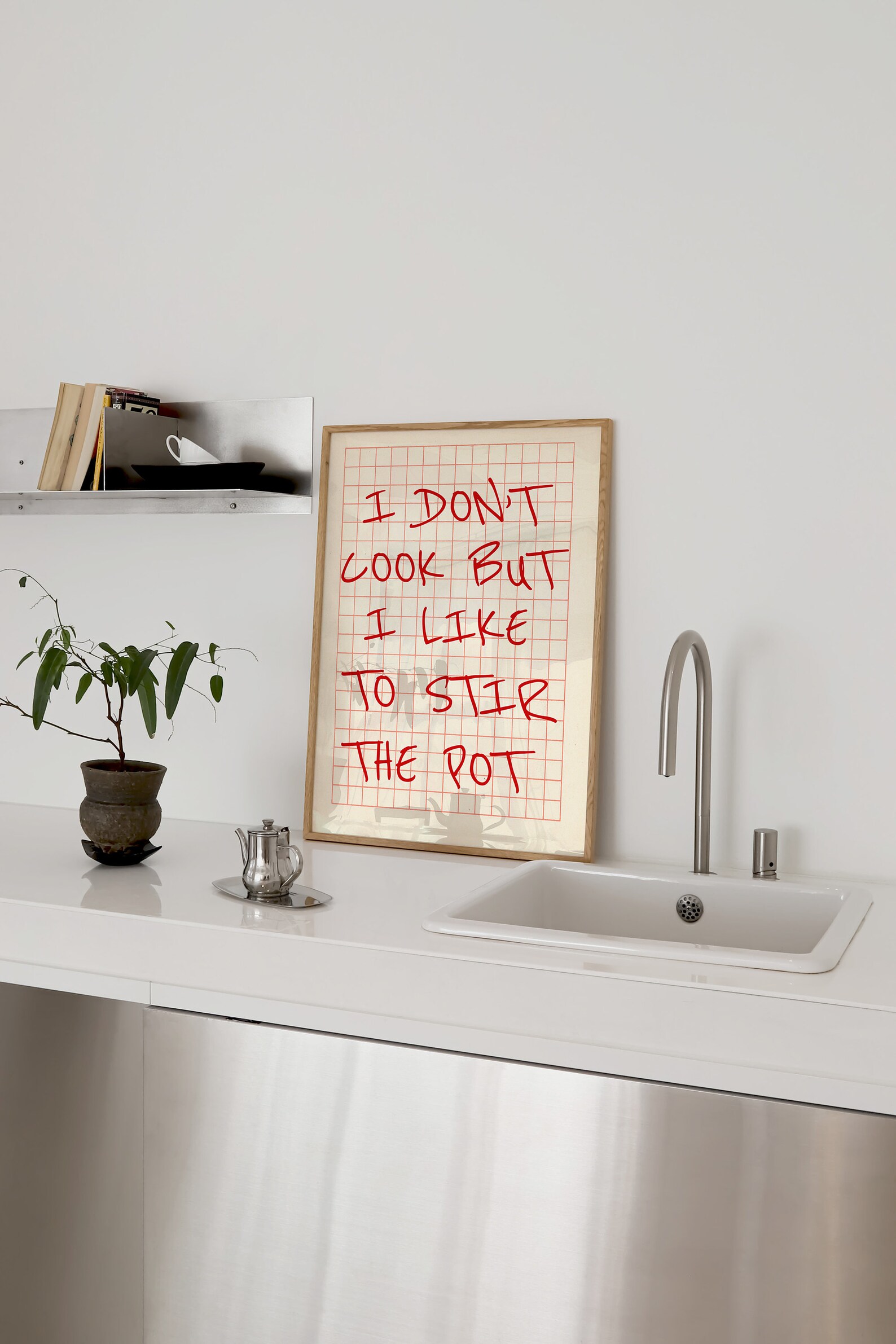 Funny Wall Art Red Print Kitchen Wall Art I Don't Cook Print Trendy ...