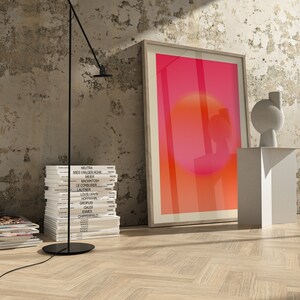 Arte mural en rosa intenso y naranja, impresión giclée abstracta, arte abstracto rosa intenso, arte mural moderno, arte mural abstracto rosa claro y naranja. imagen 7